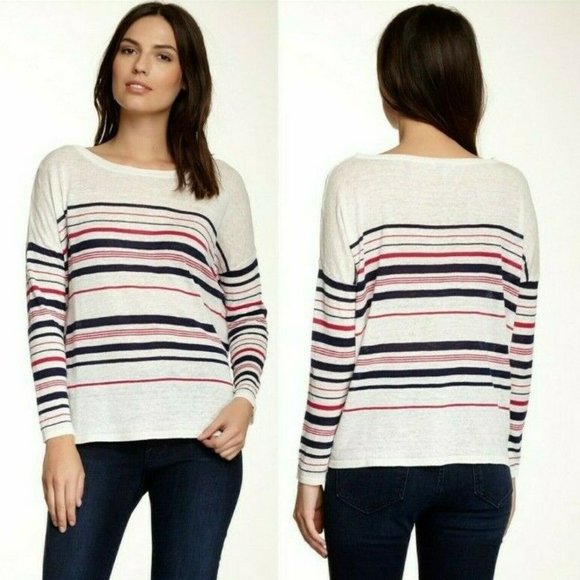 Joie Maine 100% Linen Striped Sweater Size L - Picture 2 of 9